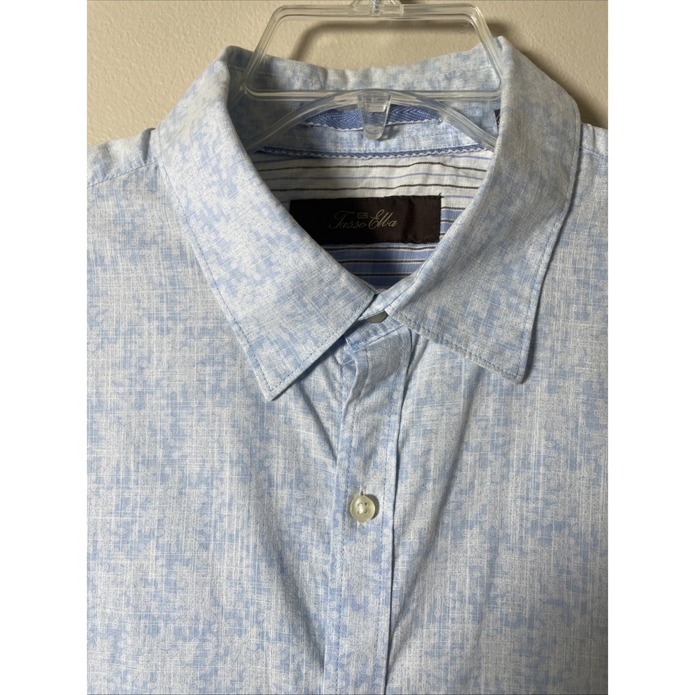 Tasso Elba Blue White Floral Cotton Short Sleeve Button Down Shirt Men's Size L - Picture 2 of 11
